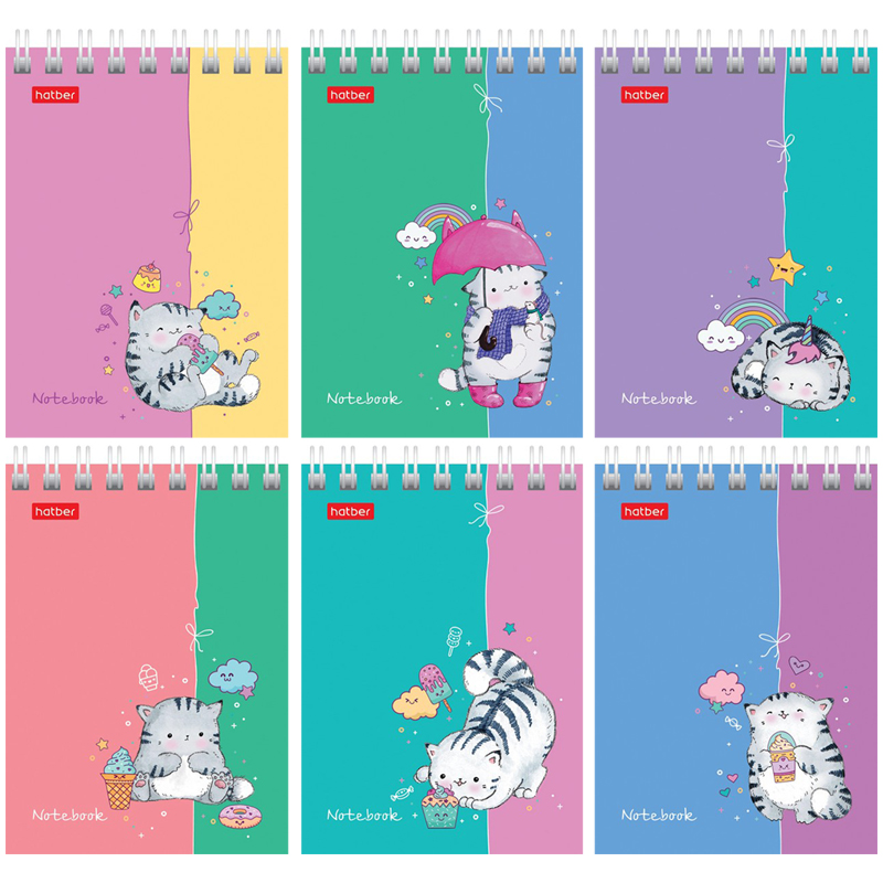 Блокнот А7 60л клетка гребень мягкобл Приключения кота Пирожка ассорти HATBER 60Б7В1гр 26₽