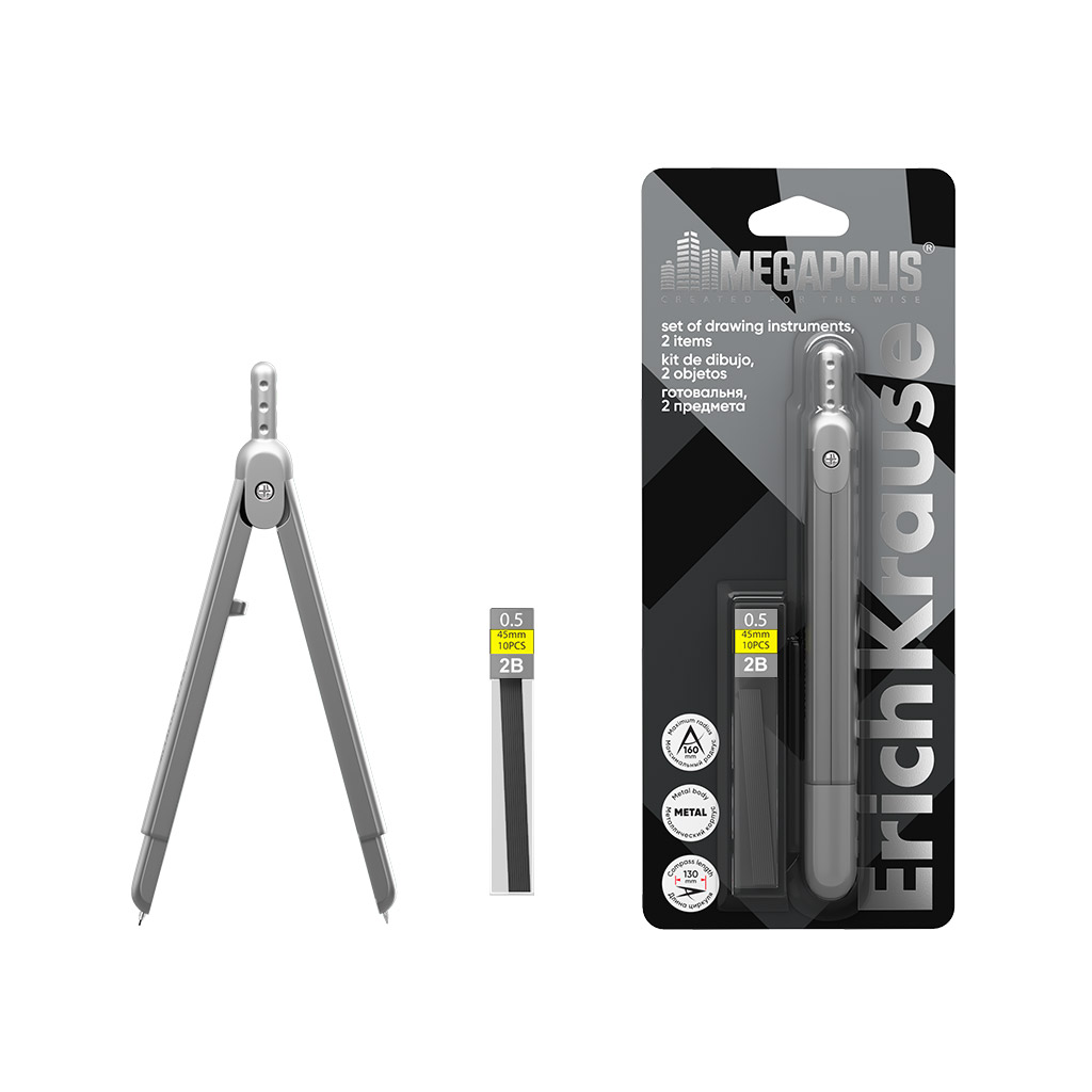 Циркуль металл 16см с грифелем блистер ERICH KRAUSE 64793 352₽