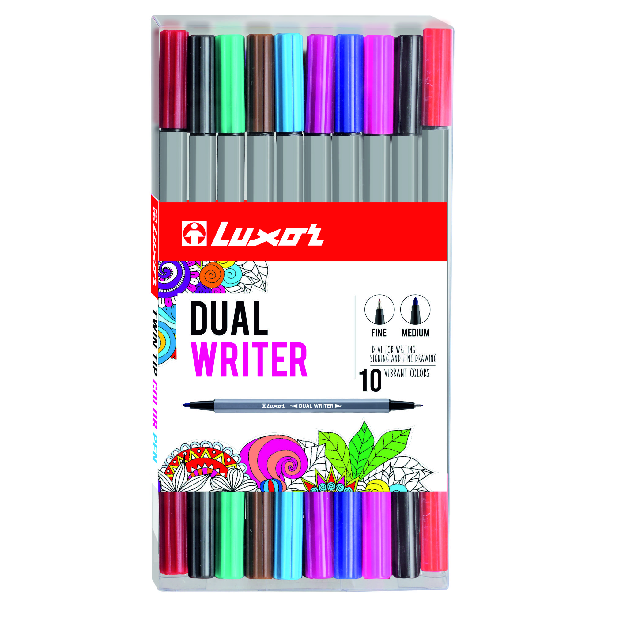 Ручка капилярная набор 10цв 045мм двухсторонние finemedium Dual Writer LUXOR 1540010ACT 561₽