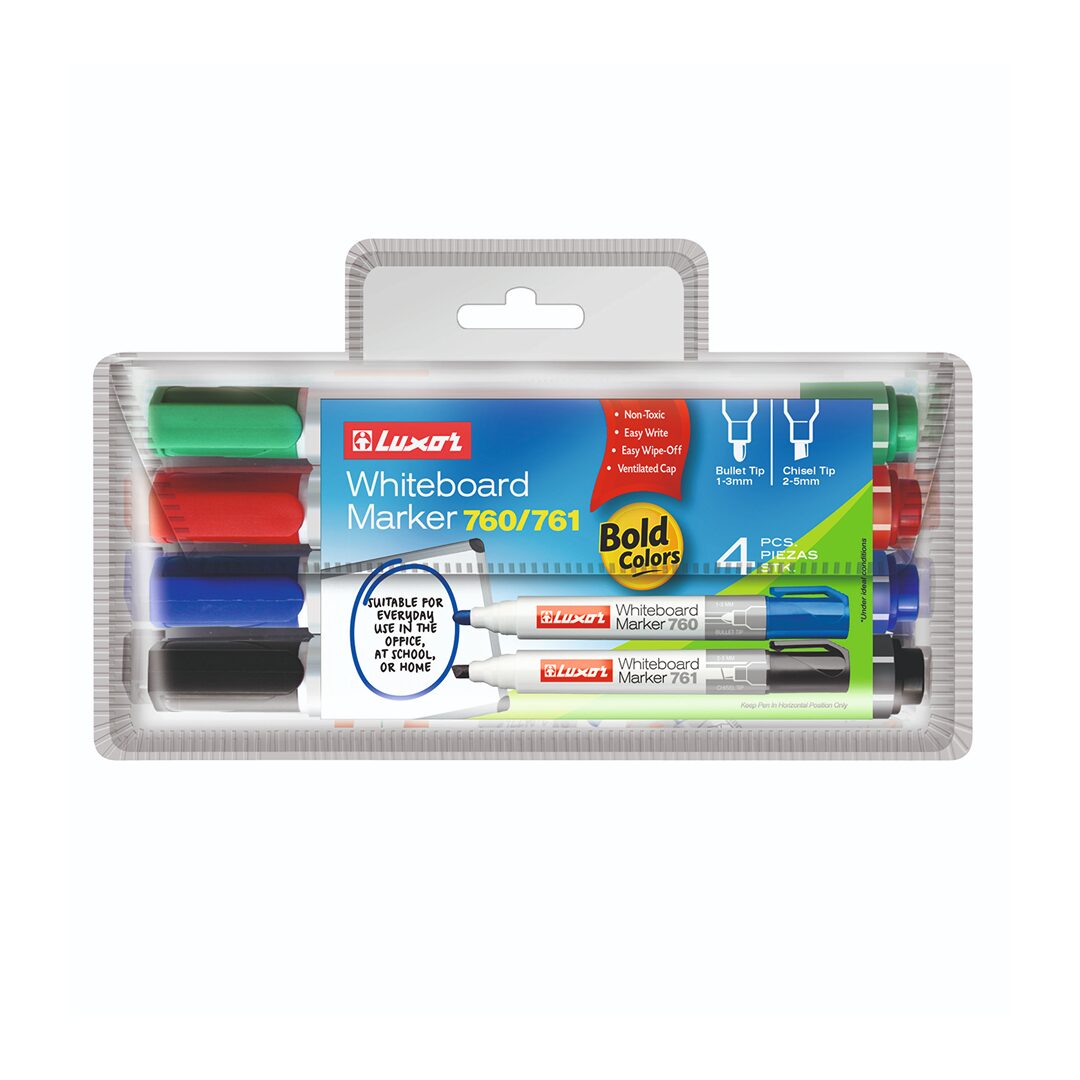 Маркер для доски набор 4цв Whiteboard marker 760 пулевидный наконечник 1-3мм LUXOR 33904WT 272₽