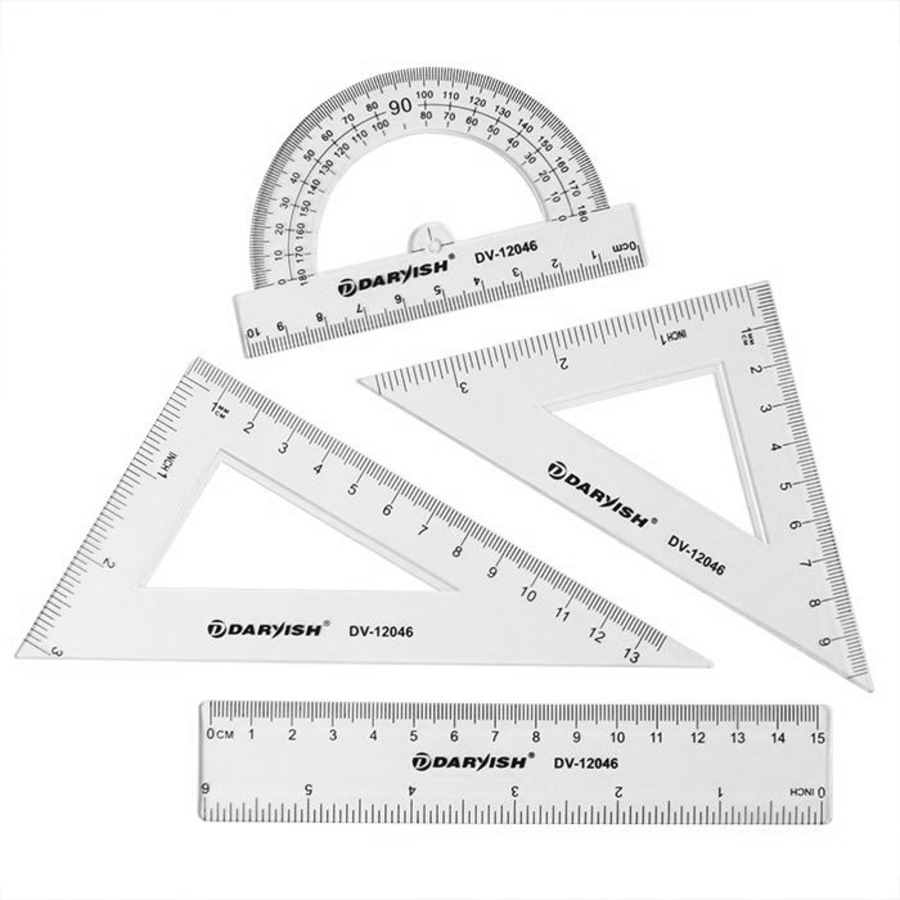 Набор геом 4пр малый линейка 15см угольника 2шт транспортир прозрачный DARVISH DV-12046 64₽