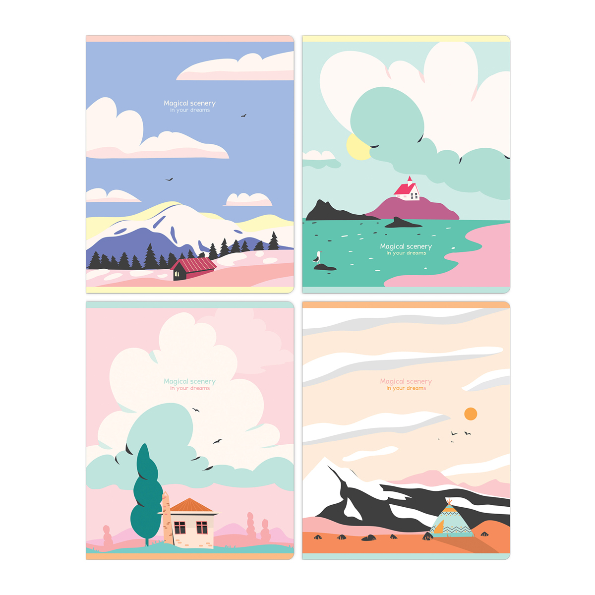 Тетрадь А5 48л клетка скрепка меловкартон Magical scenery ассорти GREENWICH LINE N5c48-47883 91₽