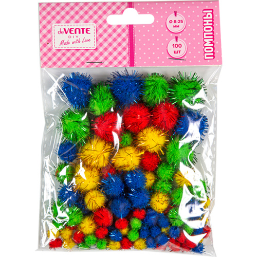 Помпоны 8мм15мм25мм 100шт с блестками ассорти deVENTE 8000054 67₽