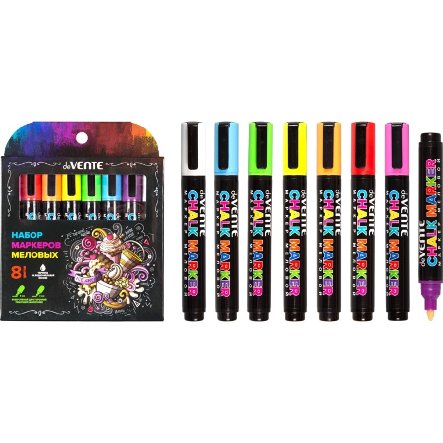 Маркер меловой набор 8цв 3-5мм двусторонний наконечни Chalk Creative картуп deVENTE 5044428 452₽