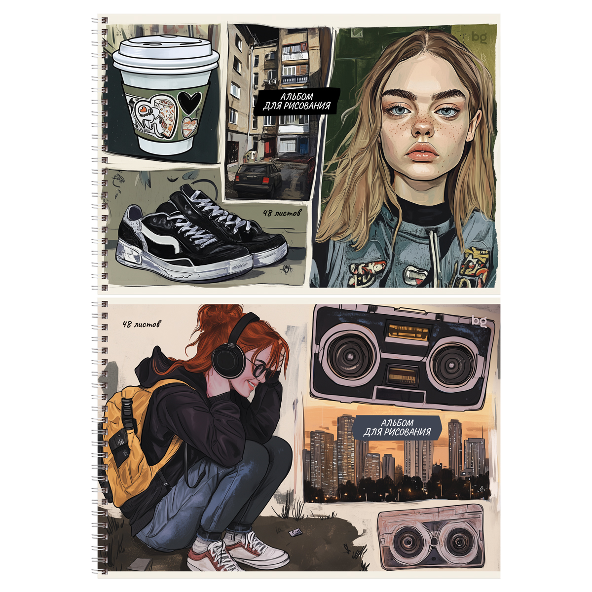 Альбом для рисования А4 48л гребень меловкартон Коллаж ассорти 100гм2 BG АР4гр48 08651 жен 125₽