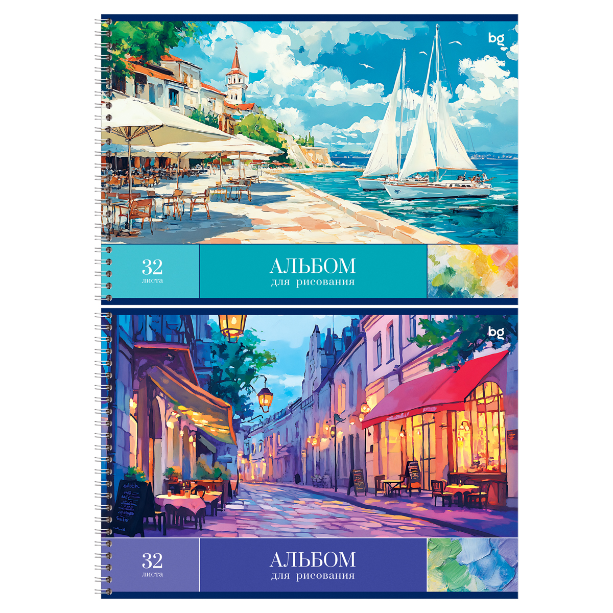 Альбом для рисования А4 32л гребень меловкартон Пейзажи ассорти 100гм2 BG АР4гр32 08633 уни 87₽