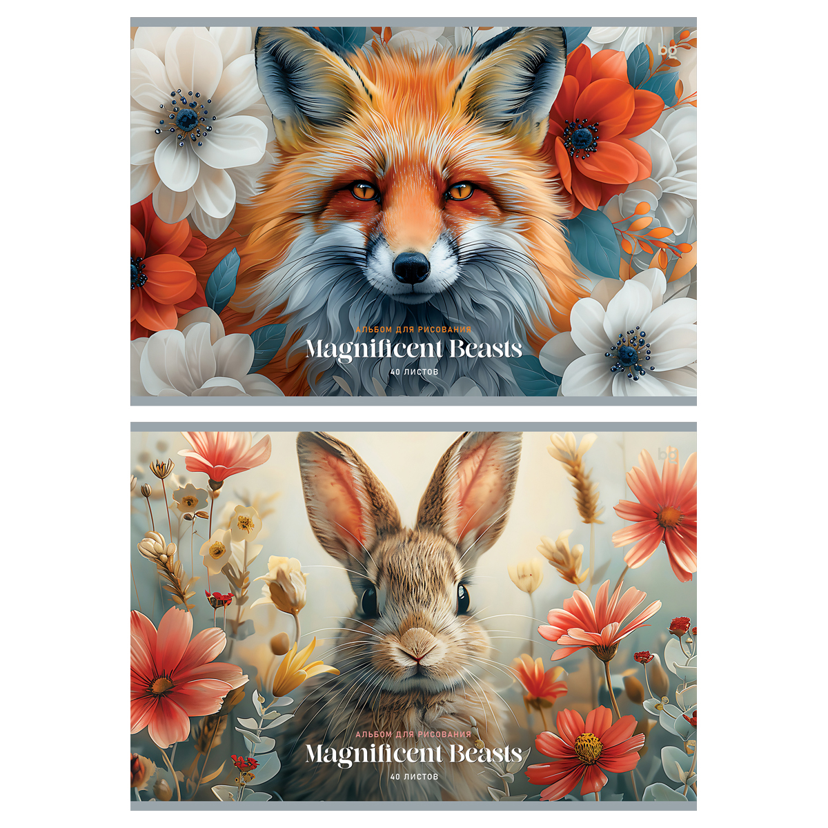 Альбом для рисования А4 40л склейка Великолепные животные ассорти 120гм2 BG АР4скл40 62617 жен 134₽
