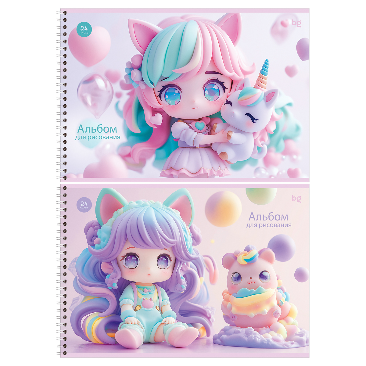 Альбом для рисования А4 24л гребень меловкартон Little girl ассорти 100гм2 BG АР4гр24 08627 жен 108₽