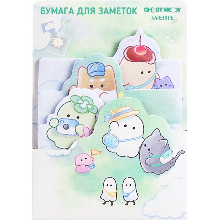 Блок клейкий 70x92мм 70x82мм 70x585мм 20л 3шт Ghost Meow салатовый deVENTE 2010523 94₽