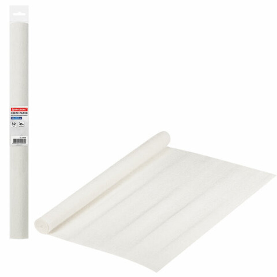 Бумага креповая 50х250см 1цв 32гм2 в рулоне белый BRAUBERG 126528 89₽