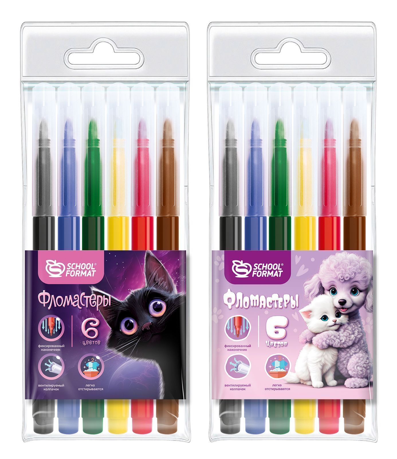 Фломастеры 6цв круглые смываемые конусовид вентколп Для девочек ассорти schoolФОРМАТ ФЛ06-МДВ 63₽