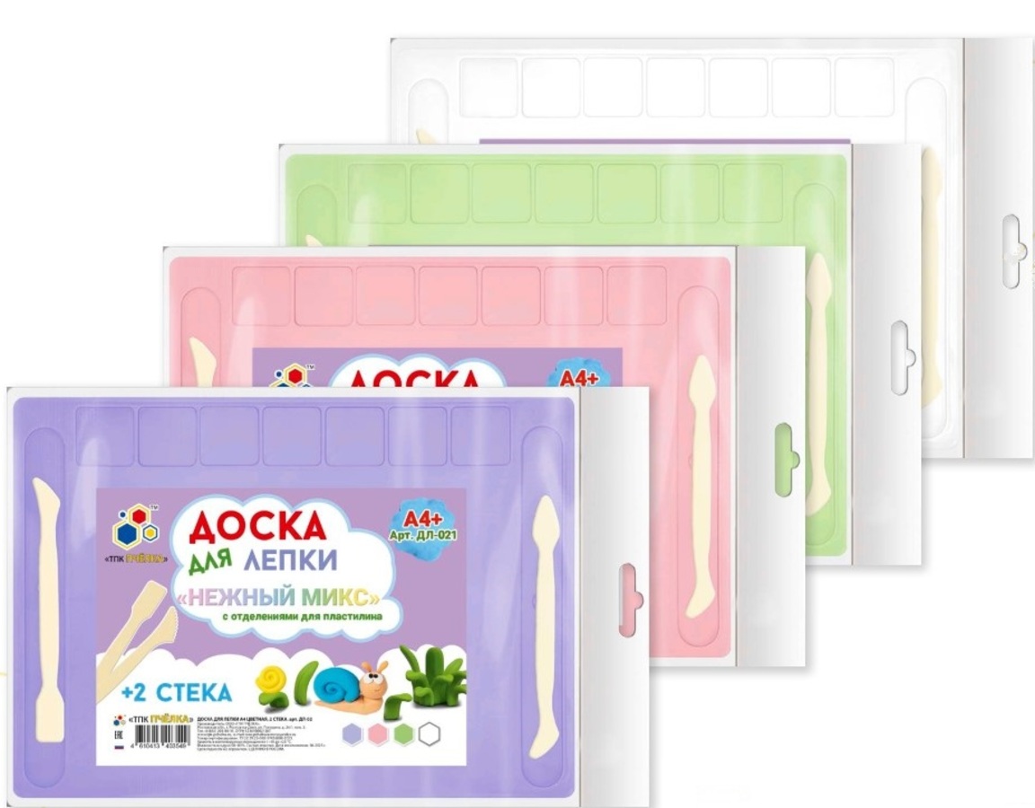 Доска для лепки А4 пластик Нежный микс отделения для пластилина 2 стека ассорти ПЧЕЛКА ДЛ-021 107₽