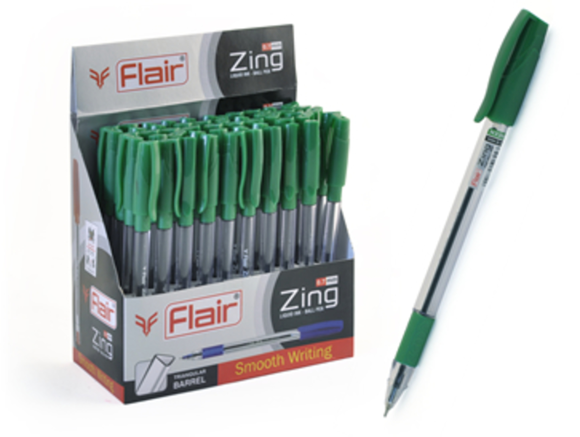 Ручка шариковая зеленая 07мм Zing трехгранкорп прорезингрип FLAIR F-1151зел 28₽