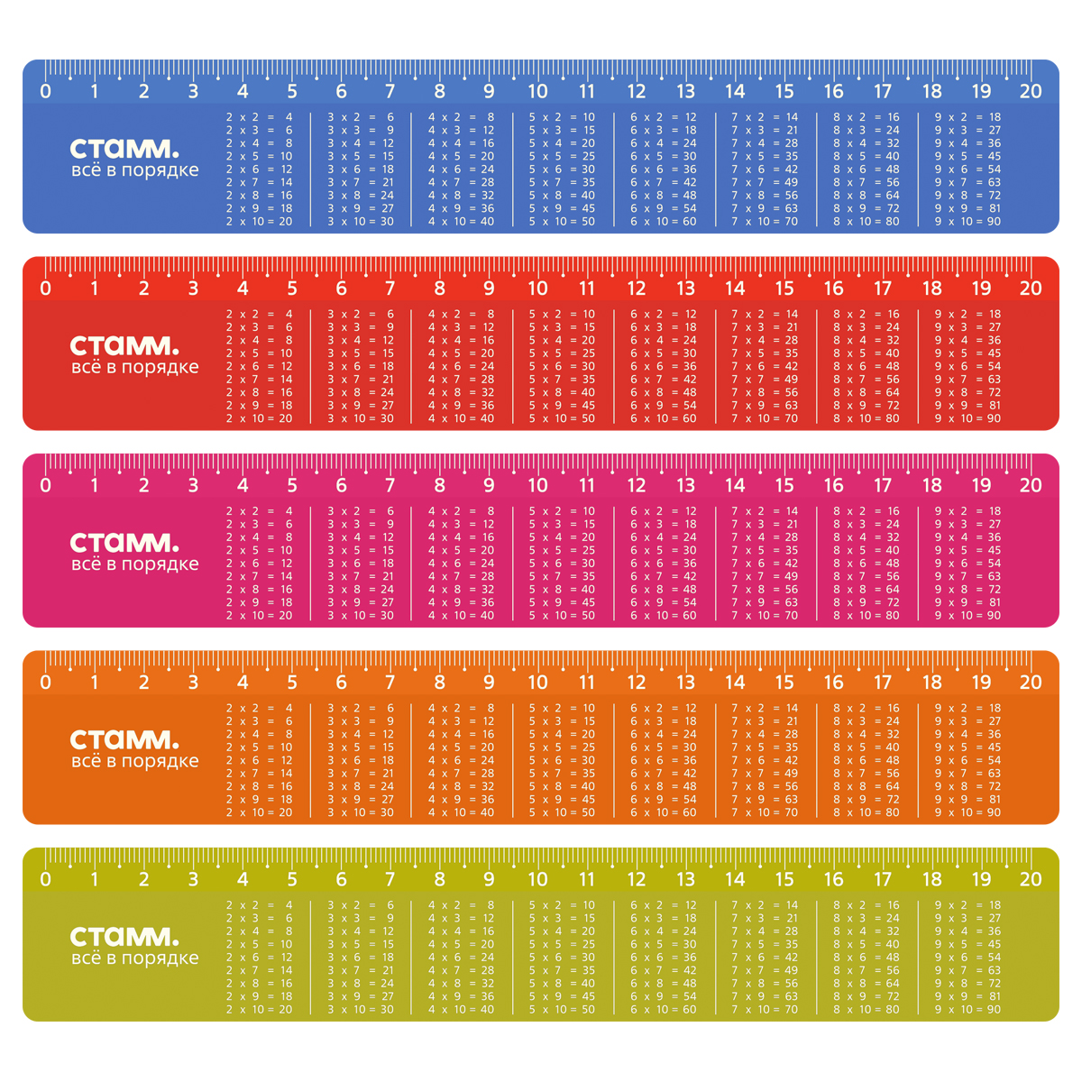Линейка пластик 20см справочная Таблица умножения перламутровая ассорти СТАММ ЛН-31411 35₽