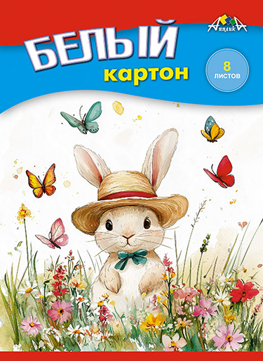 Картон белый А5 8л немелованный Зайка 200гм2 в папке АППЛИКА С2800-14 43₽