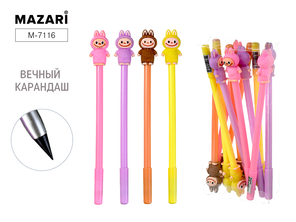 Карандаш чернографитный вечный HB Зубастик ассорти MAZARI M-7116 43₽