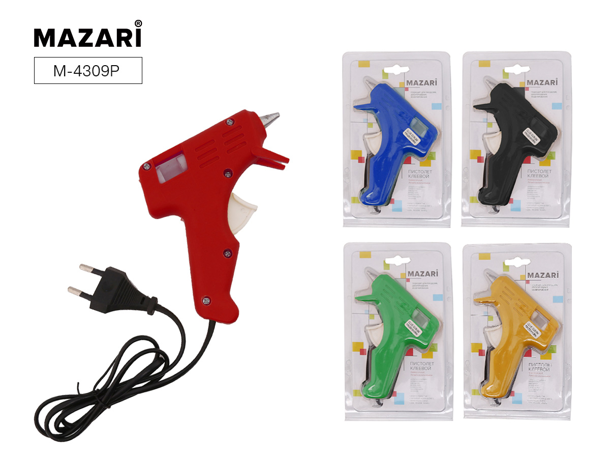 Пистолет клеевой d-7мм 20Вт ассорти блистер MAZARI M-4309P 267₽