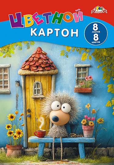 Картон цветной А4 8л 8цв немелованный В гостях у ежика 200гм2 в папке АППЛИКА С0003-71 67₽