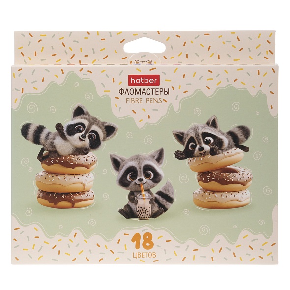 Фломастеры 18цв круглые смываемые конусовид вентколпачок картуп Вот Енот HATBER FP_093538 111₽