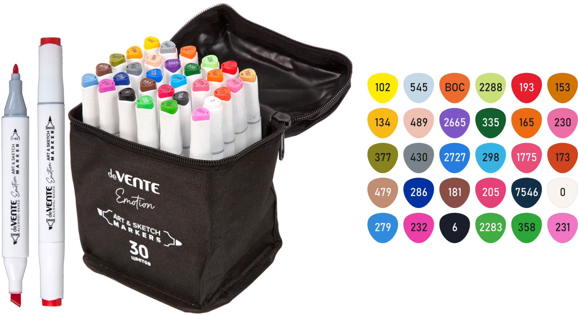 Маркеры для скетчинга 30цв 3-гран двусторонние Emotion текстильная сумка deVENTE 5044103 528₽