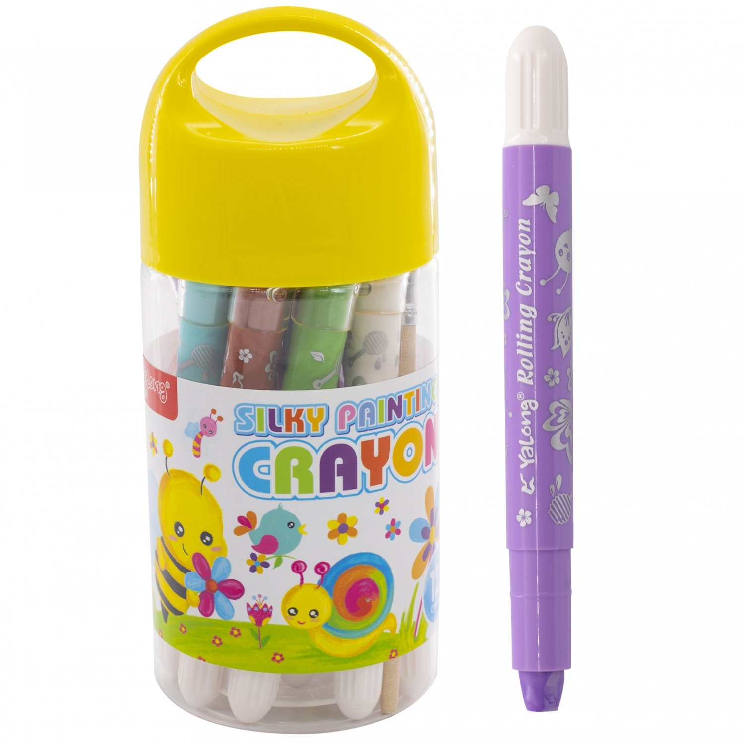 Карандаши восковые 12цв круглые акварельный эффект кисть пласттубус Пчелка YALONG YL202401-12 297₽