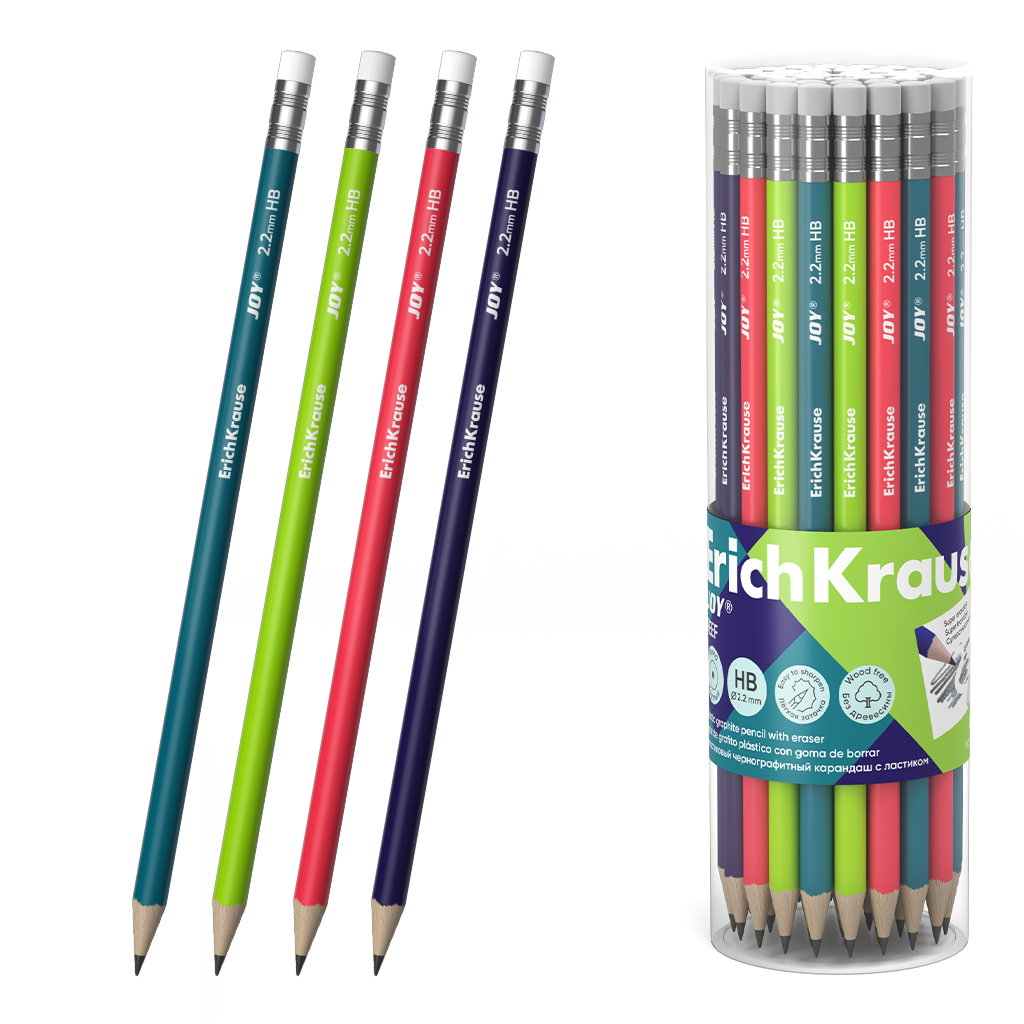 Карандаш чернографитный HB Joy Reef круглый пластик с ластиком ассорти ERICH KRAUSE 62768 26₽