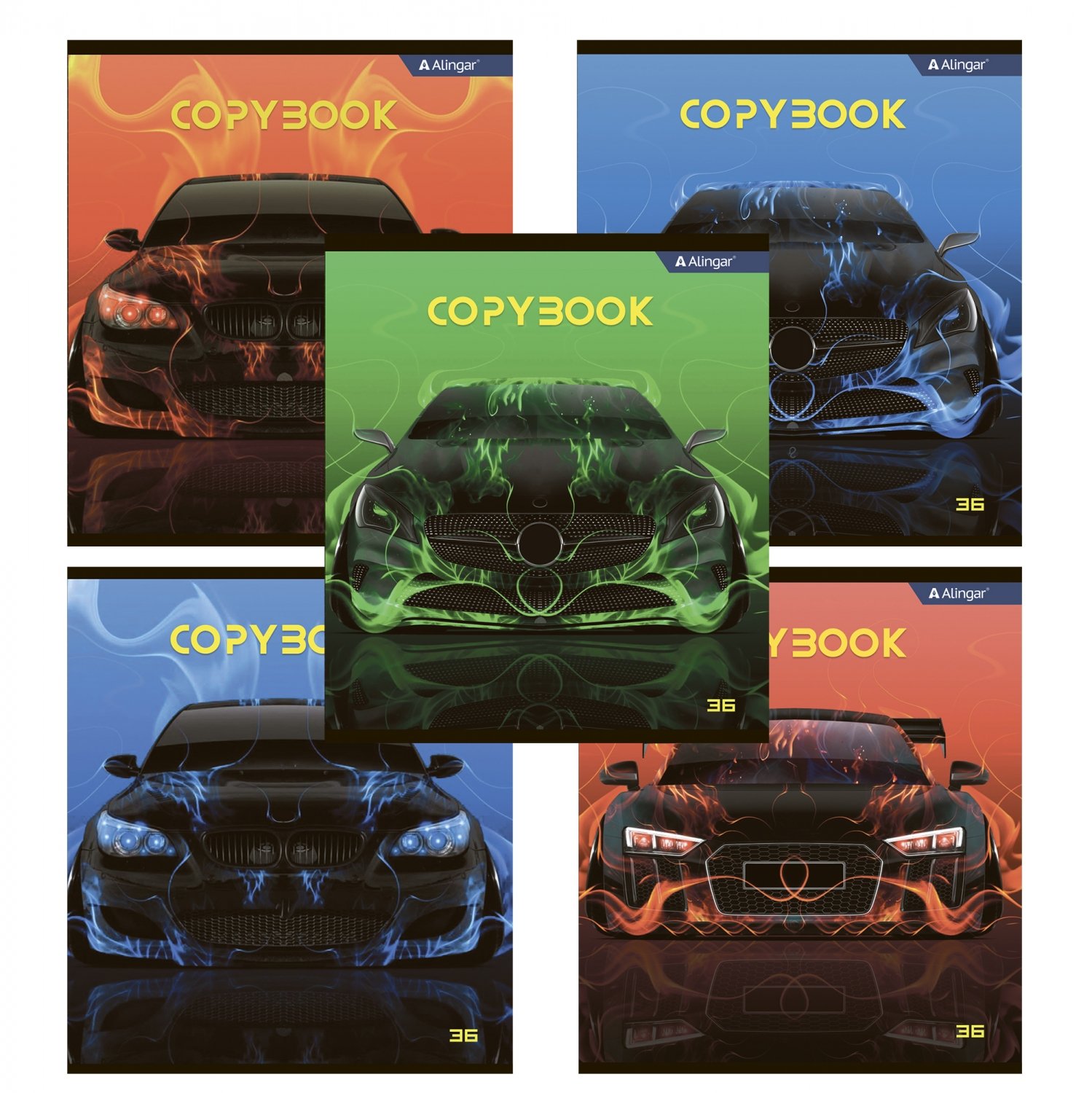 Тетрадь А5 36л клетка скрепка меловкартон Super car ассорти 5 дизайнов ALINGAR AL11584 35₽