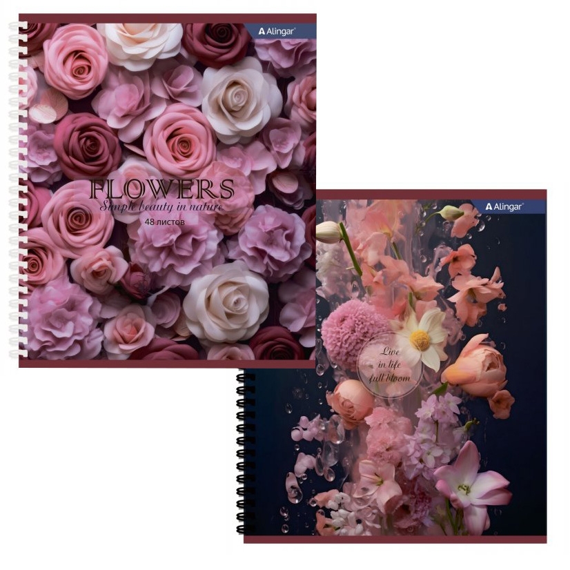 Тетрадь А5 48л клетка гребень меловкартон Blossom ассорти 2 дизайна ALINGAR AL12061 74₽