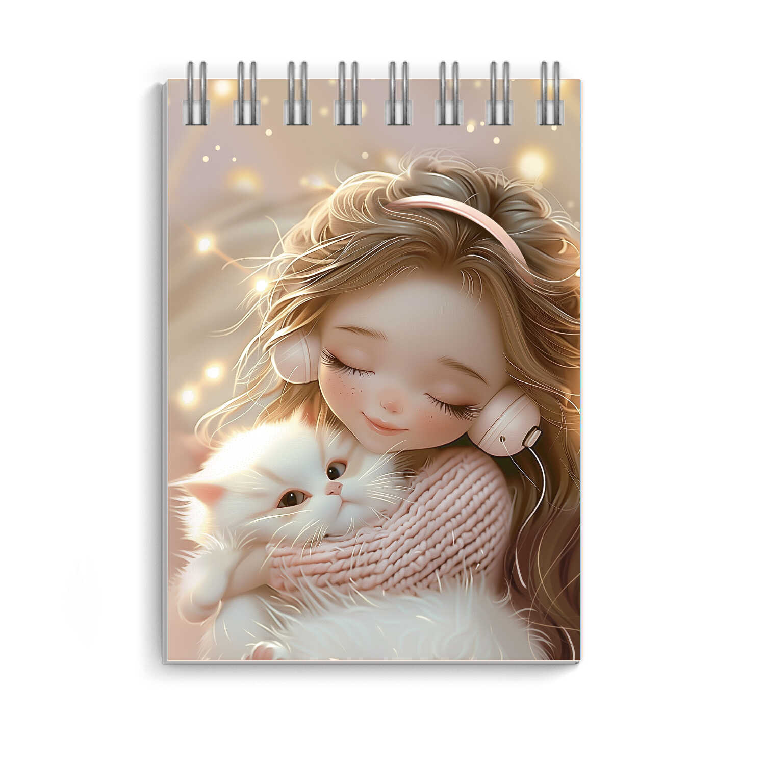 Блокнот А7 40л клетка гребень мягкобл Девочка в наушниках и котенок УФ-лак ФЕНИКС 73420 44₽