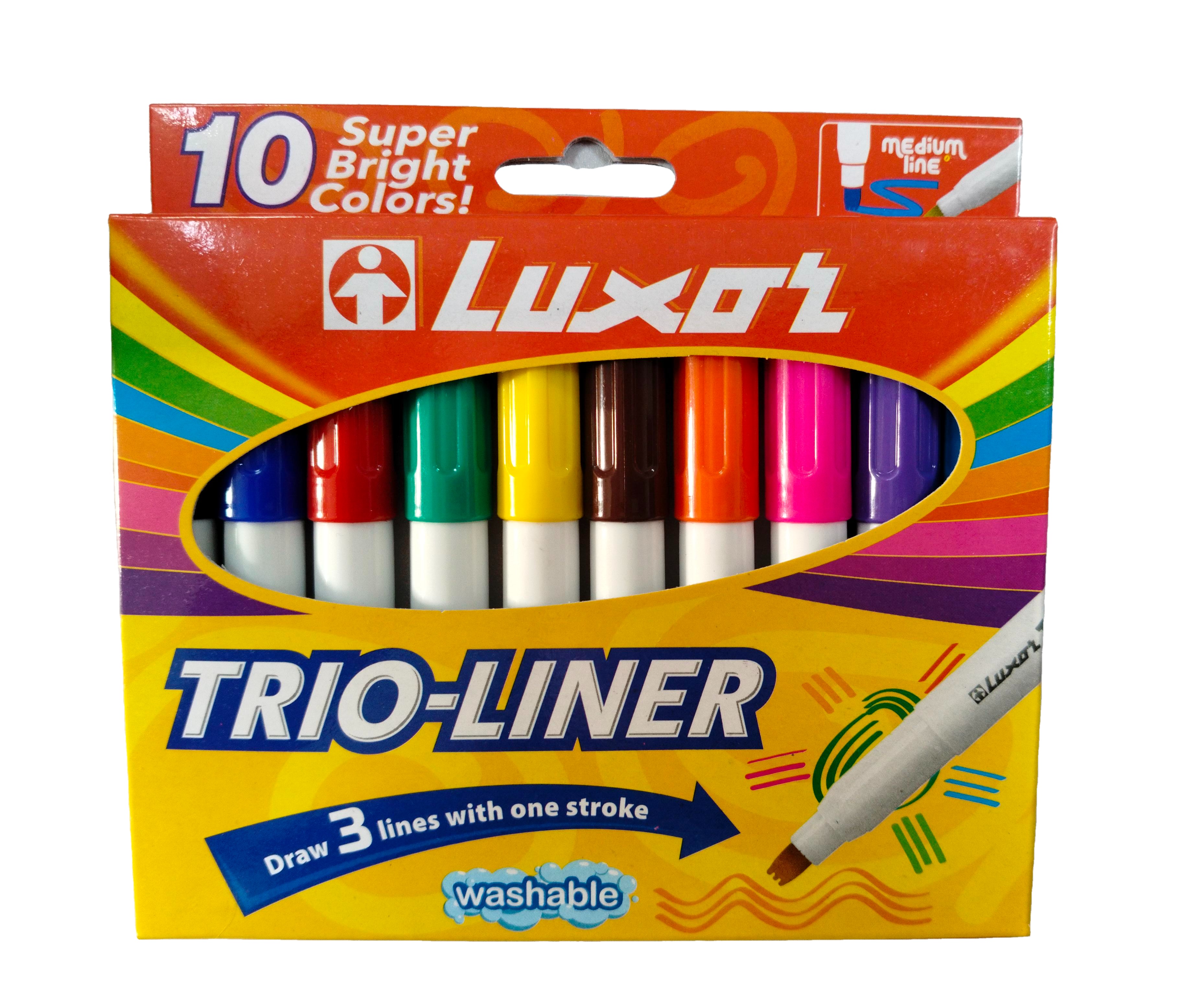 Фломастеры 10цв 3-гран смываемые тройной наконечник картуп Trioliner LUXOR 611010MN 360₽