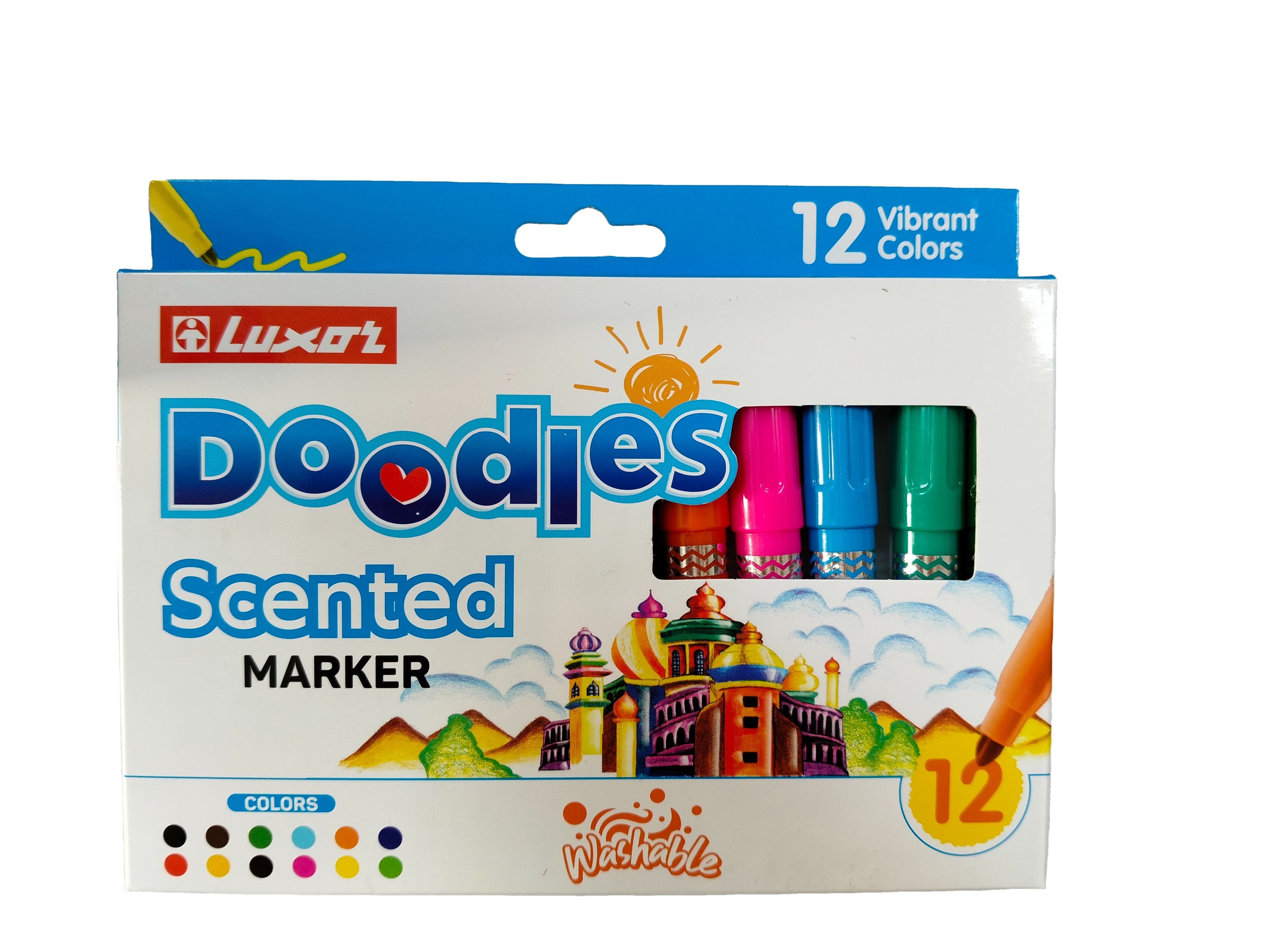 Фломастеры 12цв круглые смываемые ароматические утолщенные картуп Scented LUXOR 306512BOX 536₽