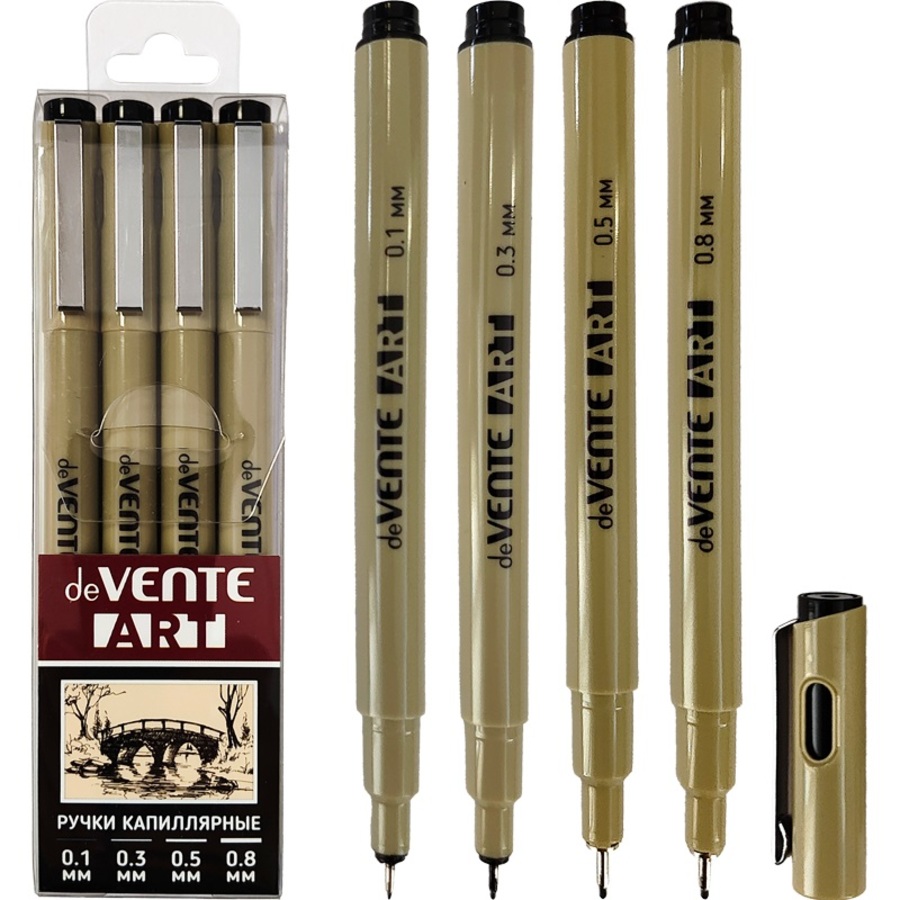 Ручка капилярная набор 4шт 01-08мм черная перманентная кругкорп Art пластуп deVENTE 5060500 123₽