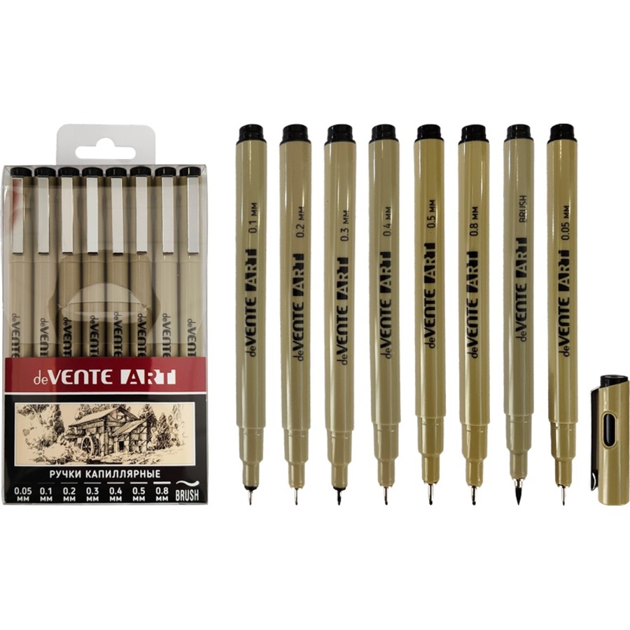 Ручка капилярная набор 8шт 005-08мм черная перманентная кругкорп Art пластуп deVENTE 5060501 245₽