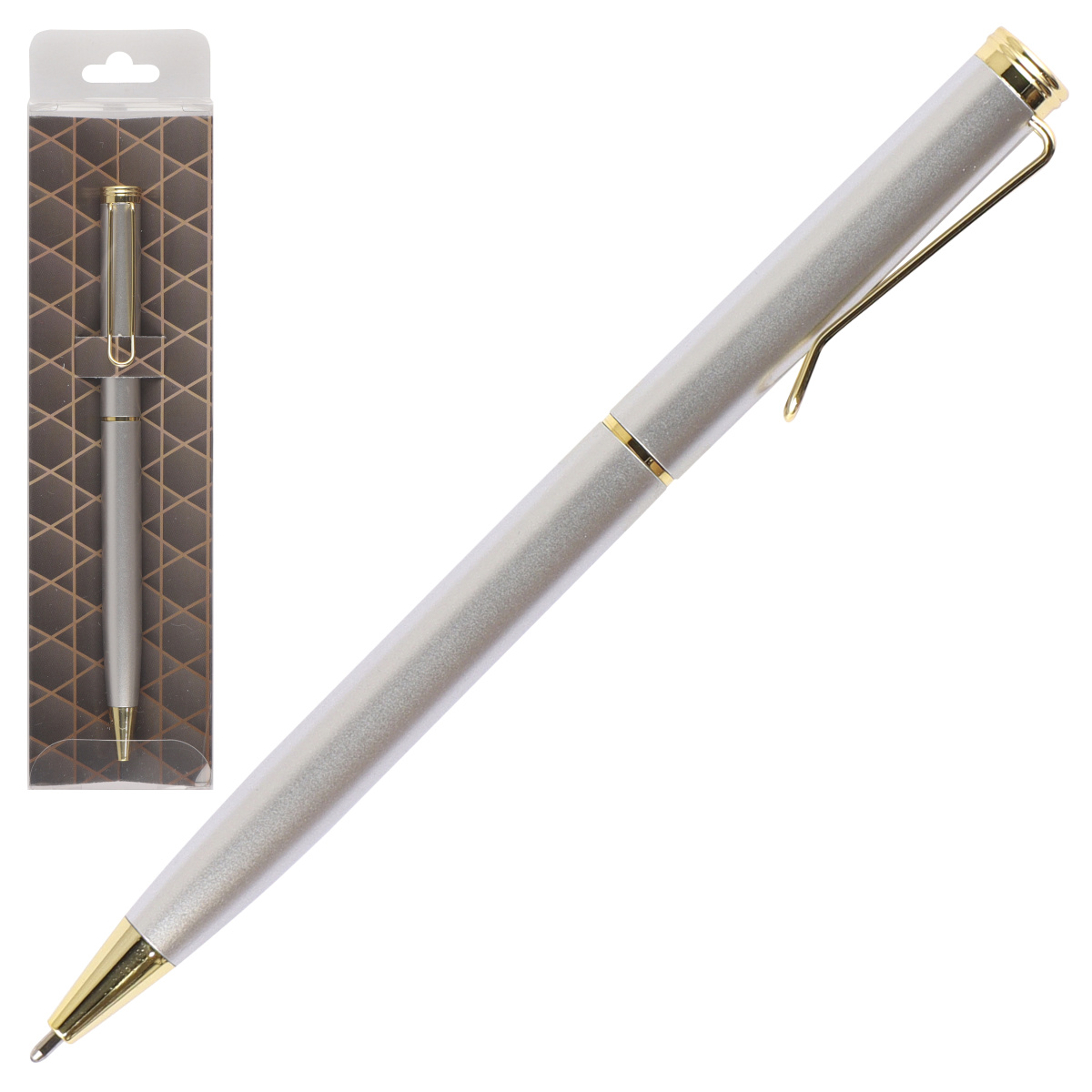 

Ручка подарочная шариковая пов.мех. синяя 0,7мм Грация серебряный корпус пл/у FIORENZO 232048