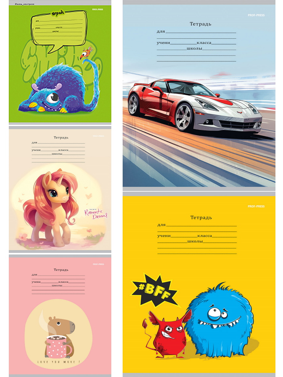 

Тетрадь А5 12л косая линия обл.мелов.бум. МИКС-5785 ассорти PROF-PRESS 12-5785