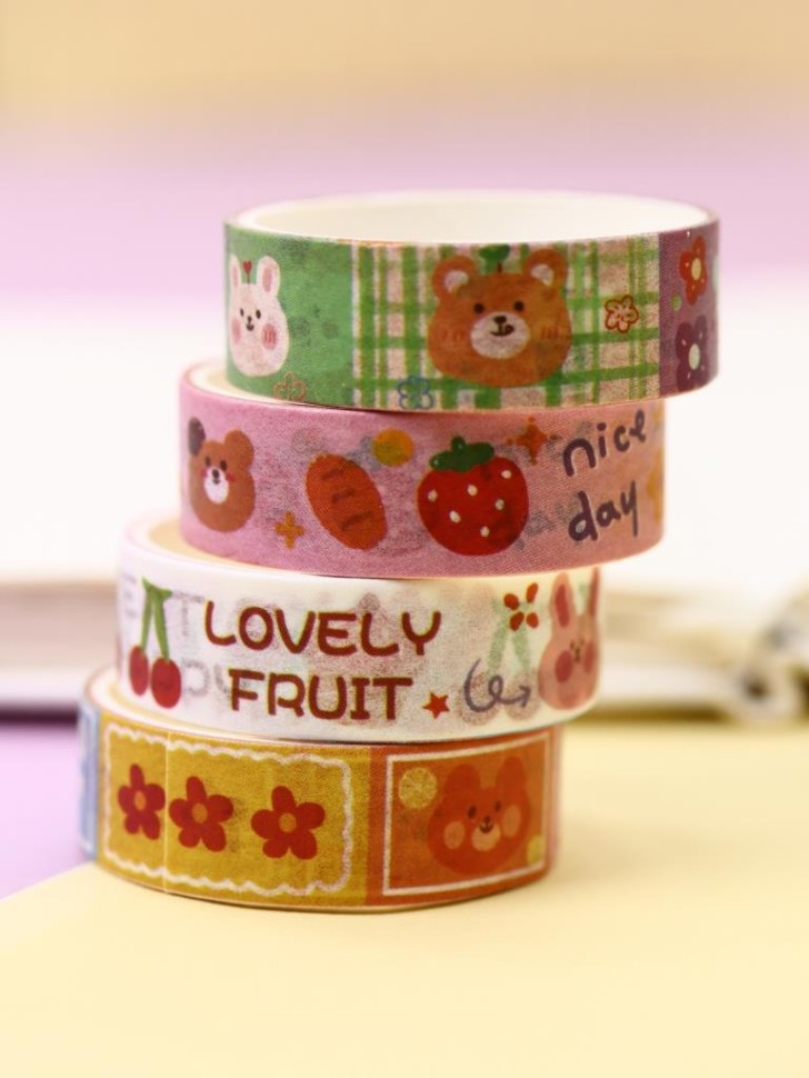 Лента для декора клейкая 15мм х 2м набор 4шт Cute cartoon Eat белая ILIKEGIFT 612-04 110₽