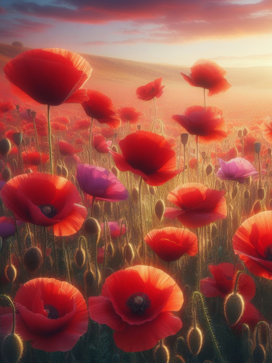 

Мозаика алмазная 30х40см Яркие маки на закате