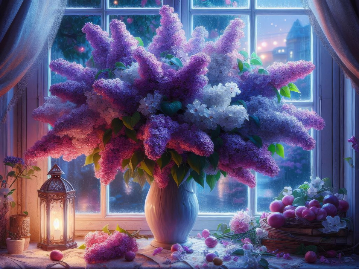 

Мозаика алмазная 40х50см Ночной букет сирени