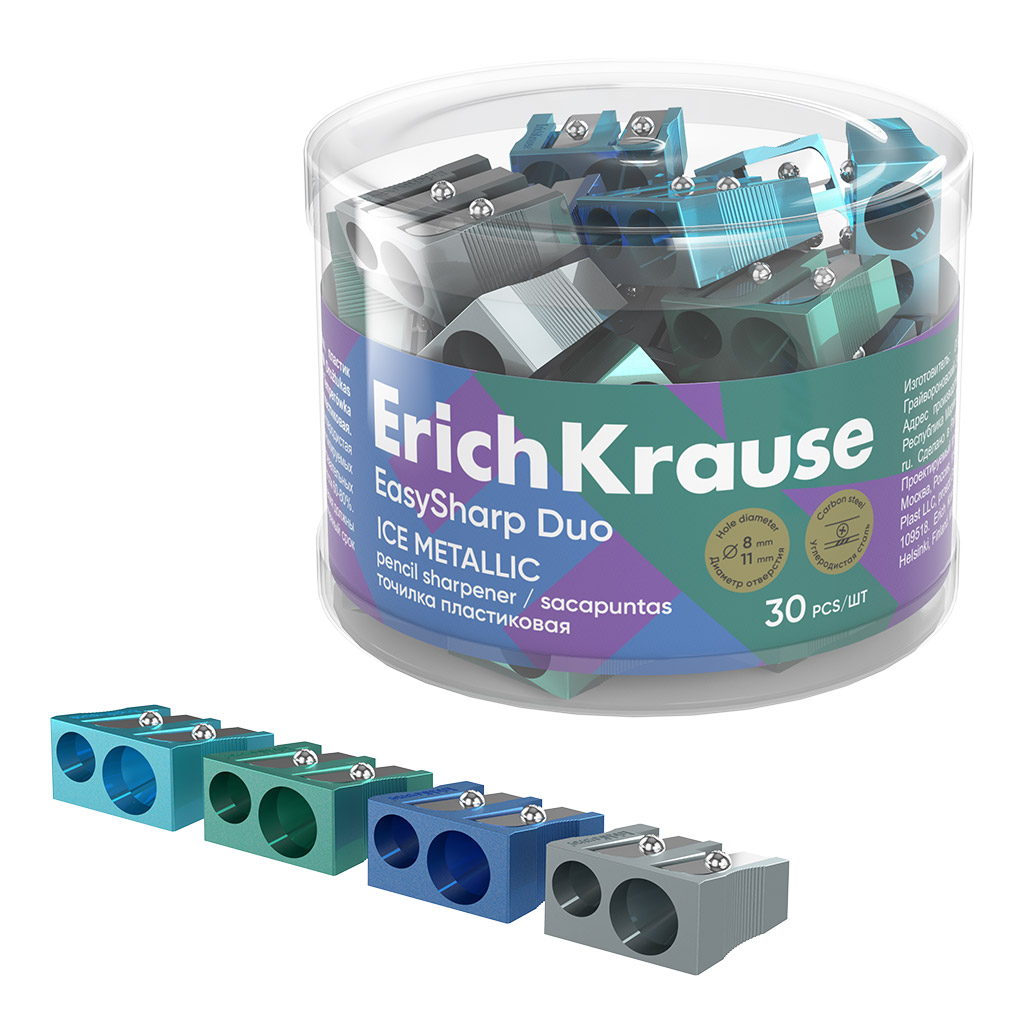 

Точилка 2отв. пластик EasySharp Duo Ice Metallic ассорти ERICH KRAUSE 60017