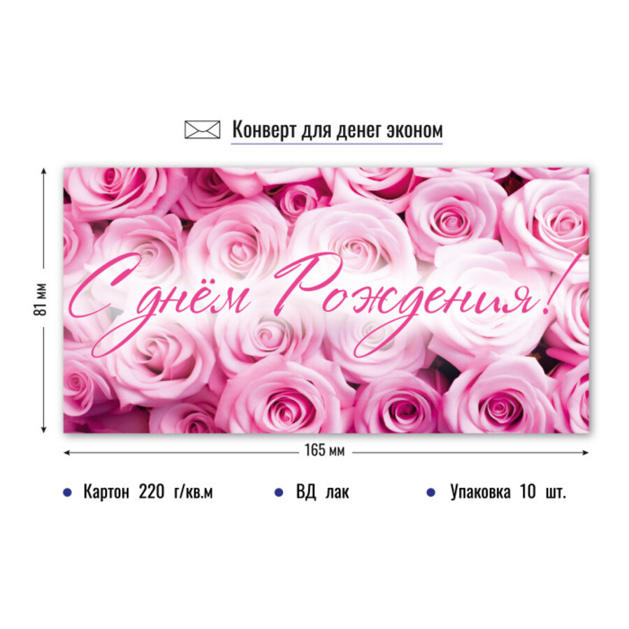 

9161 Конверт для денег Евро С Днем Рождения! (жен) Без текста Лак