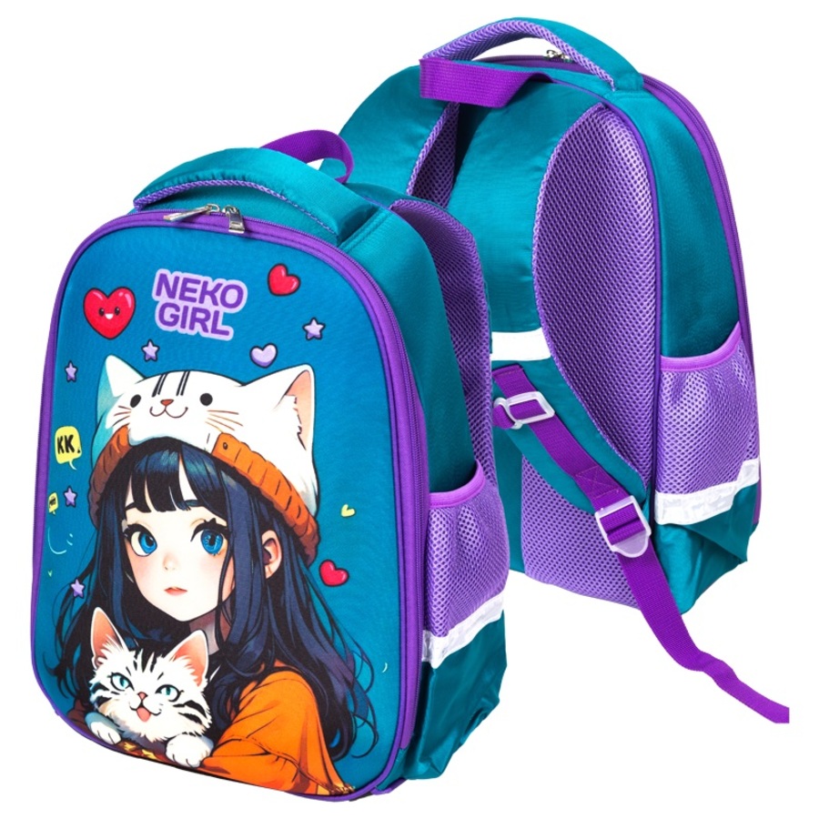 

Рюкзак школьный 1отд. Optima. NekoGirl 37x28x18см эргоном.спинка deVENTE